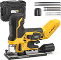 Ecarke Cordless Jig Saw Compatible With Dewalt 20V, Brushless Motor 3800RPM, 7 Speeds Dial Control, Free-Tool ±45° Bevel Cuts, 4 Orbital Action, Dust Blows and 6 Blades For Cutting, Tool Only