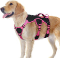 rabbitgoo Escape Proof Dog Harness for Large, No Pull with Lift Handle | No Escape, Full Soft Padded, Reflective Adjustable Vest, Leash Clip for Walking Hiking Training, Rose & Black, Large