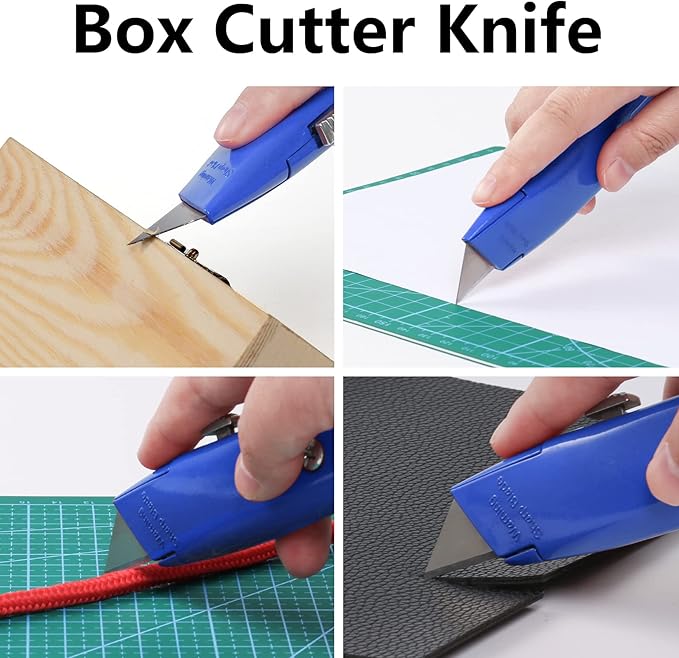 DIYSELF 2Pack Utility Knife Box Cutter Retractable Blade Heavy Duty PVC Pipe Cutter (Blue)