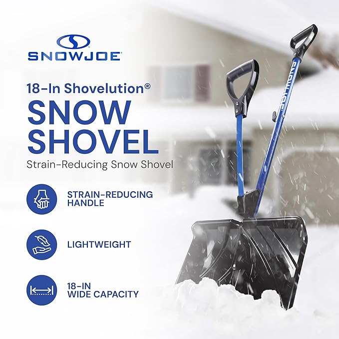 Snow Joe Snow Shovel with 18-Inch Blade and Assist Handle, 3.5 Lbs - Heavy-Duty Lightweight Shoveling Tool for Ice Removal, Shovelution SJ-SHLV01