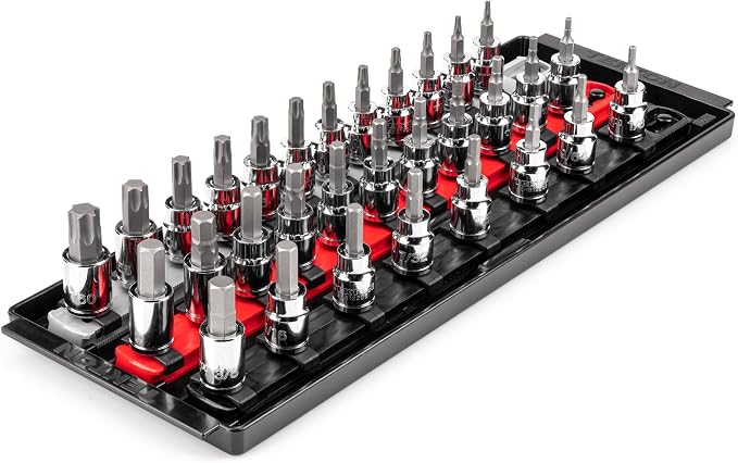 TEKTON Hex and Torx Bit Socket Set, 31-Piece | SHB91203 | 3/8 Inch Drive, (1/8 - 3/8 in., 3 - 10 mm, T10 - T60), Socket Rail