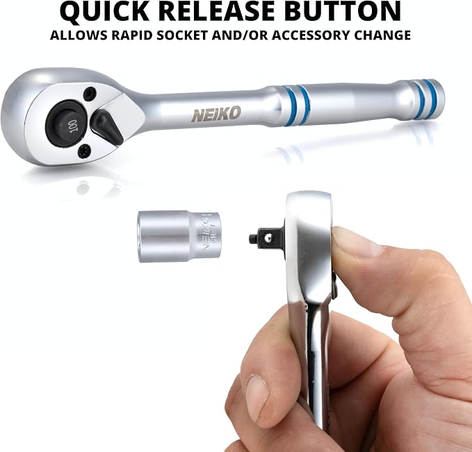 NEIKO 03115A 1/4 Inch Ratchet Wrench, 100-Tooth Reversible Ratchet, 3.6 Degree, Quick Release 1/4 Drive Ratchet, 6" Handle Ratchet, Oval Head Socket Wrench, CR-V Steel Quarter Inch Rachet Wrench