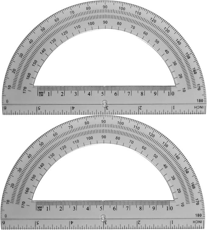 EBOOT Plastic Protractor Math Protractors 180 Degrees, 6 Inch, Pack of 2 (Grey)
