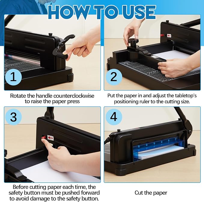 Threlaco 12 Inch A4 Heavy Duty Guillotine Paper Cutter 400 Sheet Capacity Guillotine Paper Cutter Stack Cards Trimmer Solid Steel with Metal Base for Cardstock Leather Office Home School (Black)