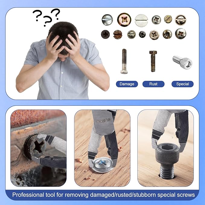 Multi-Function Screw Extractor Pliers, Non-Slip Screw Removal Tool, Extracts Stripped, Broken, Rusted Screws, Screw Pliers for Tightening, Loosening and Gripping Nuts and Bolts，Wire pliers