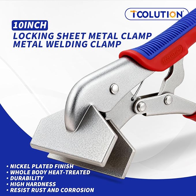 10-Inch Locking Sheet Metal Clamp, Heavy Duty Adjustable Welding Pliers with Trigger Release, Nickel Plated Metal Bending Tool for Welding & Metalworking