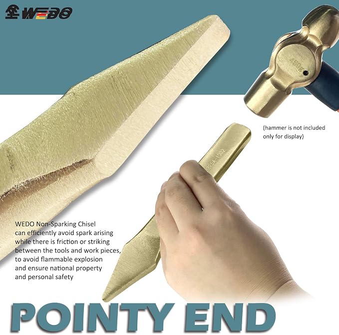 WEDO Non-sparking Cross Cutting Chisel, Aluminum Bronze, DIN Standard, BAM & FM Certificate, 5x8x300mm.
