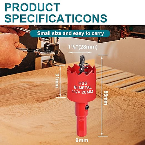 1-1/8 Inch / 28mm Hole Saw for Wood, Plastic Board, Ceiling,Drywall, and Metal Sheet - HSS Bi-Metal Hole Cutter with Pilot Drill Bit