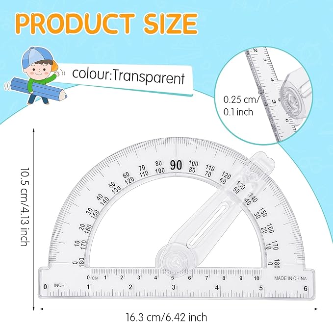 Zonon 2 Pieces 6 Inch Plastic Protractor with Swing Arm Math Protractors 180 Degrees Angle Measurement, Translucent for Geometry Classroom Kid Student School Office Supplies