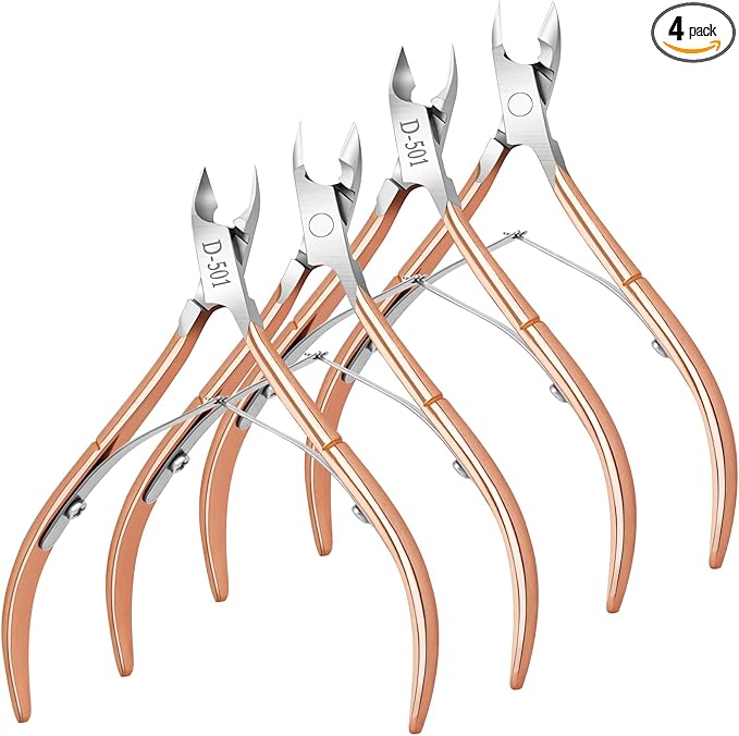 4 Packs Cuticle Nipper, Premium Stainless Steel Cuticle Trimmer for Manicure & Pedicure at Home/Spa/Salon[Rose Gold]