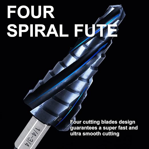 GRENPRO Cobalt Step Drill Bit, 1/4"-3/4" Large Step Bit, M35 HSS Impact Tough Step Bits for Metal, 1/2" Shank Unibit Step Drill Bits, Stainless Steel, Aluminum, Wood