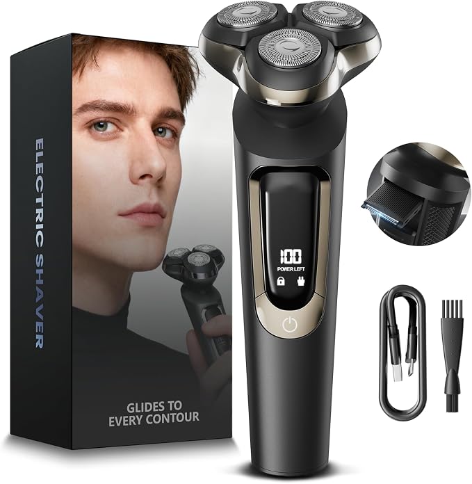 Electric Razor for Men, 3D Flex Blades with Pop-Up Trimmer, IPX8 Waterproof, Type-C Quick Charge, LED Display, Travel Lock, Wet & Dry Shave, Asphalt Black, Gifts for Men Husband Father