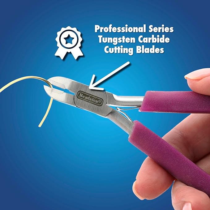 Beadalon Professional Series Tungsten Carbide Jaw Hard Wire Semi-Flush Cutter, Dark Blue Vinyl-Free Grips, Stainless Steel, cuts up to 14 gauge Wire, 5.75 in