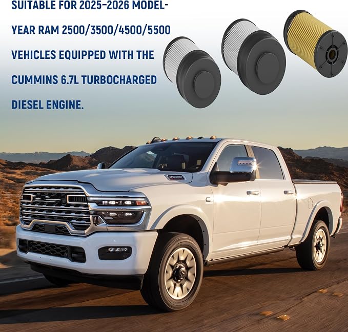 2025-2026 68677800AA Fuel Filter Water Separator and 68677810AA Oil Filter | 6.7 Cummins Fuel Filter and Oil Filter Kit, Fits for 2025-2026 Ram 2500 3500 4500 5500 6.7L Cummins Turbo Diesel Engines