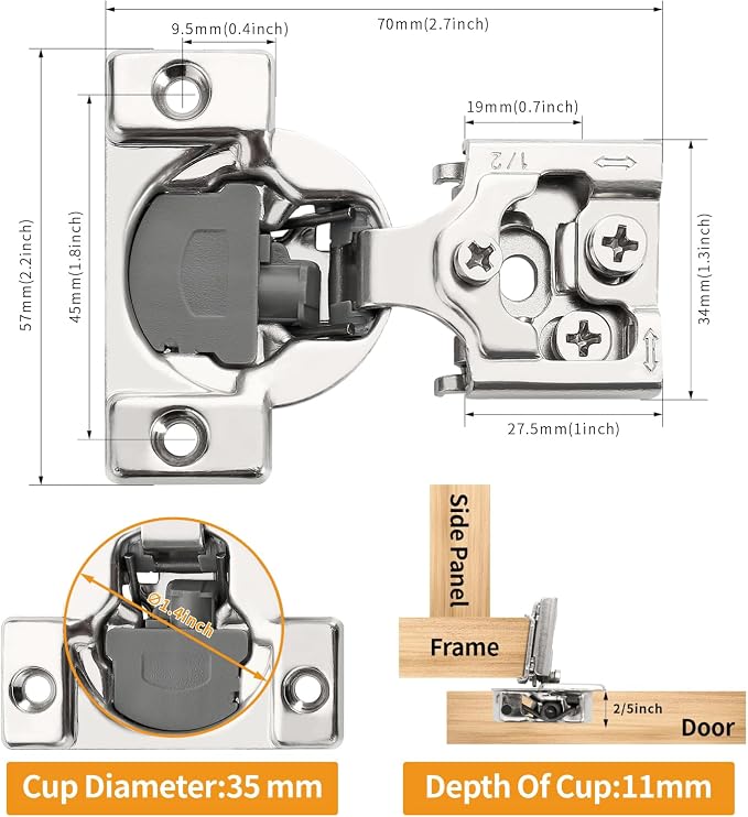 Chibery 60 Pack 1/2" Overlay 3D Soft Close Concealed Hinge for Face Frame Door, Smooth Slow Self Closing Hinges, Satin Nickel, Hidden 105° Open Angle Stainless Steel Hinge for Kitchen Cabinet Door