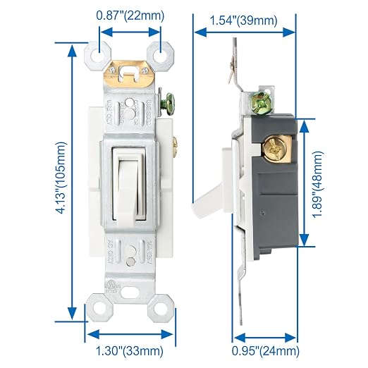 Baomain 2-Pack 15 Amp Toggle Light Switch, 3-Way, Residential/Commercial Grade, On/Off Switch, Glossy White, UL Certified