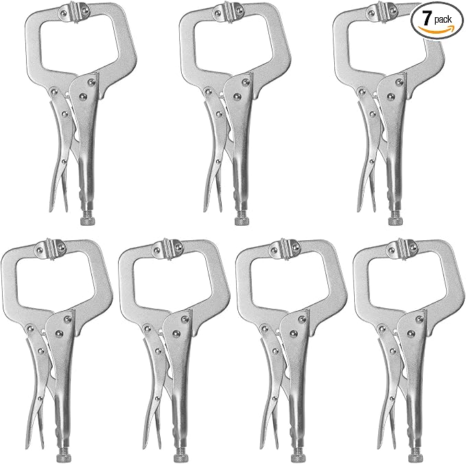 KEILEOHO 7 PCS 11 Inch Locking C Clamp, Metal C Clamps, Heavy-Duty Vise Grip Clamps, Locking Pliers Adjustable Welding Clamp for Cabinetry, Welding, Carpentry, Woodworking