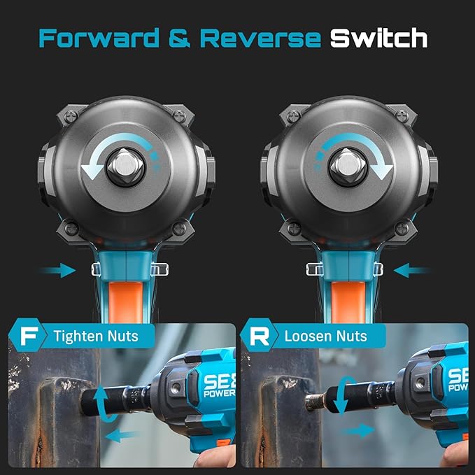 Seesii Upgraded Cordless Impact Wrench 885Ft-lbs (1200N·m): 1/2" Impact Gun with Detachable Side Handle, 21V High Torque Power Impact Driver 2x 4.0Ah Batteries for Family Car/Pickup Truck/Mower