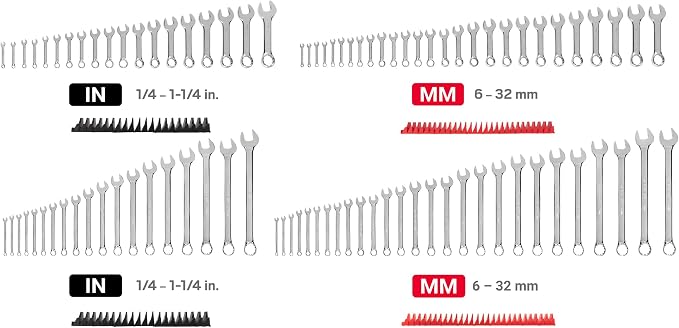 TEKTON Stubby and Standard Combination Wrench Set, 92-Piece | WCB95912 | (1/4 - 1-1/4 in., 6 - 32 mm), Modular Organizers, Chrome Finish
