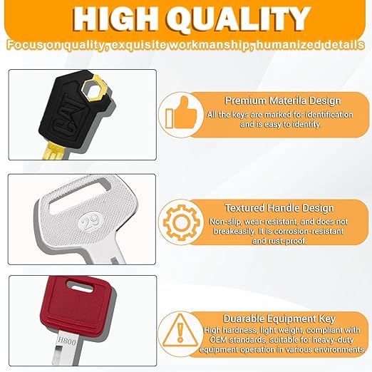 12 Heavy Equipment Keys Master Set, Construction Ignition Keys for CAT Caterpillar 5P8500 JCB 14607 Takeuchi H806 Hitachi John Deere Hyster 166 Komatsu 787 Volvo