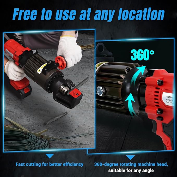 LOSCHEN 360-degree Rotation Cordless Rebar Cutter,Portable Handheld Rebar Cutting Saw,Electric Hydraulic Rebar Cutter,Cutting up from 3/20"(4mm) to 3/4 Inch #6 (20mm) Rebar (Li-ion Battery Version)