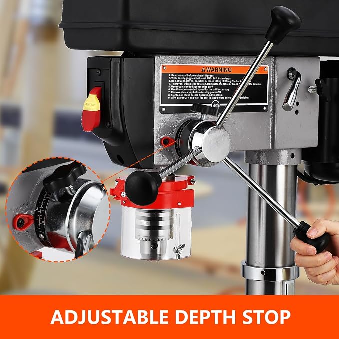 13 in Floor Drill Press, 7.5 Amp 120V, 288-3084 RPM Variable Speed Cast Iron Bench Drill Press, 0-45° Tilting Worktable, Tabletop Drilling Machine for Wood Metal