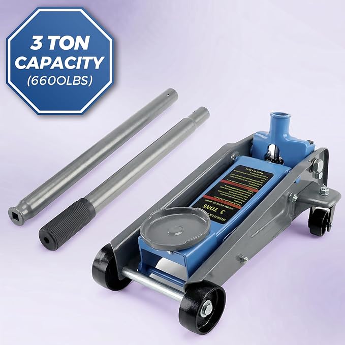 LARBANKE 3 Ton Floor Jack with 360° Swivel Castors,Heavy-Duty Floor Jack Load Capacity up to 6,600 lbs,Carbon Steel Jack for Rapid Lifting,Range from 5.31''-18.11'',Suitable for a Wide Range of Cars
