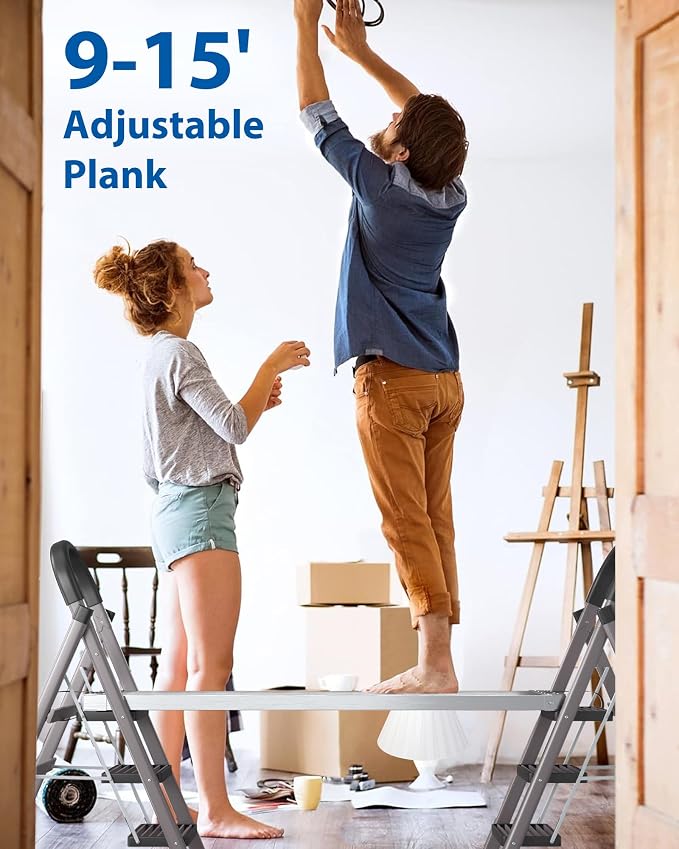 9-15FT Aluminum Telescoping Plank, 440Lbs Capacity, Extension Scaffolding Plank with Skid-Proof Platform Scaffold Ladder Accessory