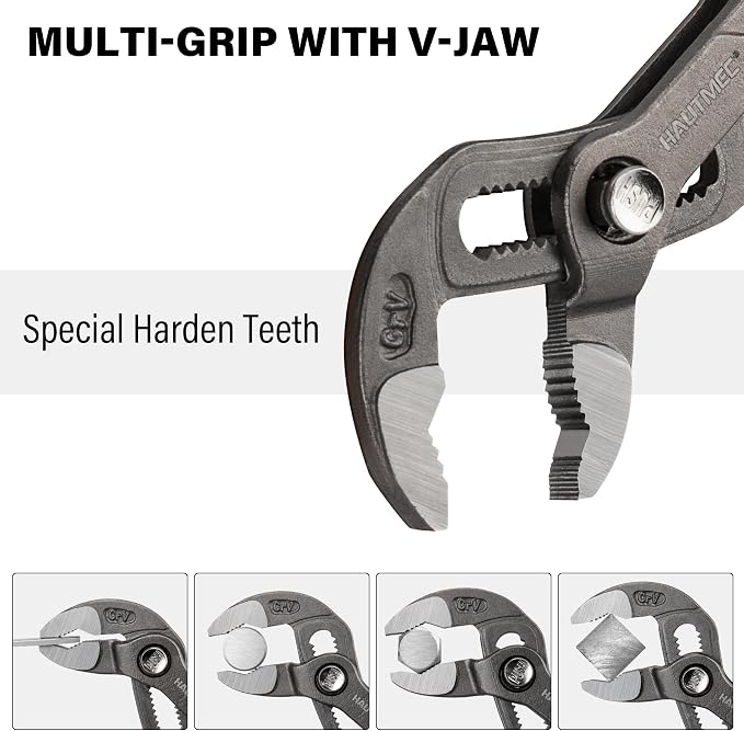 HAUTMEC 5-Inch Water Pump Pliers, Fast Adjustable Tongue and Groove Joint Pliers, V-Jaw with Comfort Grips, Rust-Proof CRV Steel Construction for Plumbing, Home Repair, and Pipe Fittings