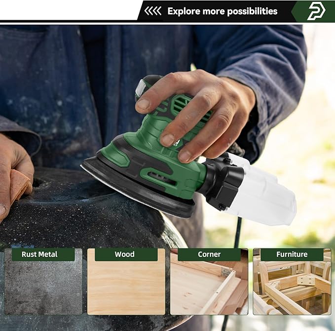 Prostormer Detail Sander, 13000RPM Mouse Sander, 1.6A Electric Palm Sanders with 15Pcs Sandpapers, Dust Collection Box for Tight Spaces Sanding, Polishing, Woodworking in Home Decoration