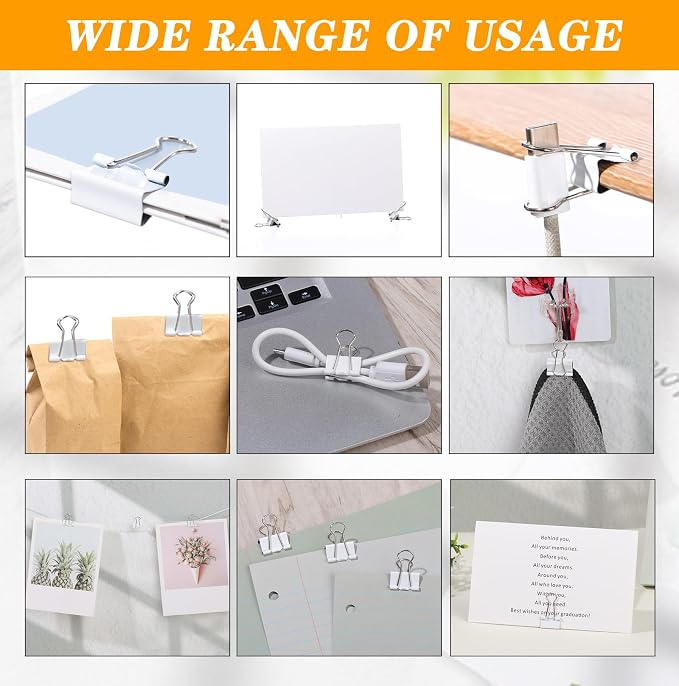Jetec 48 Pack 0.75in/19mm Small White Metal Binder Clips Bulk Reusable Fold Back Binder Clips Paper Clamps Spring Steel Sturdy for Home Office School Supplies