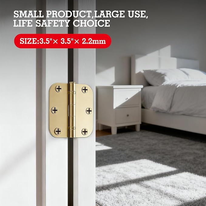 30 Pack Ball Bearing Round Polished Brass Door Hinges 3.5 Inch 5/8" Radius Anti Squeak Interior 3-1/2"Flat Bifold Standard Bedroom Indoor for Doors 3 ½" Hardware Essentials Home Decor Accessories