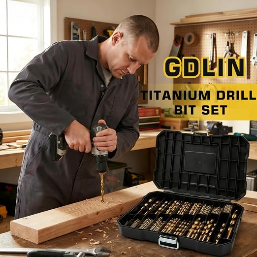 230 Pcs Drill Bit Set, 135°Tip High Speed Steel, Titanium Coated Drill Bit Set, Titanium Twist Drill Bit Set for Wood, Aluminum Alloy, Metal, Plastic with Storage Case, 3/64"-1/2"