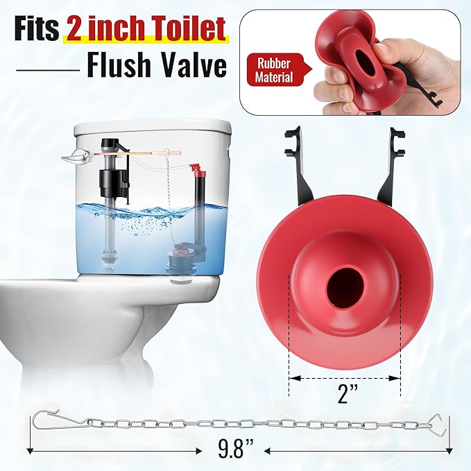 2 Inch Toilet Flusher Replacement Kit, Toilet Flusher Repair Kit Include Adjustable Fill Valve with Flapper, Metal Front Flush Handle, Gasket and Bolts, Anti-Siphon Repair Parts Tank(1 Set)