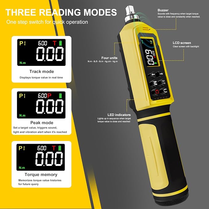 ATsafepro Digital Torque Screwdriver Set, 0.8-53.1 in-lbs/0.09-6 Nm, 45 PCS 1/4" Inch Pound Torque Wrench Screwdriver with Buzzer, LED Indicator, 9 Preset Modes, ±2% Accuracy for Precision Work