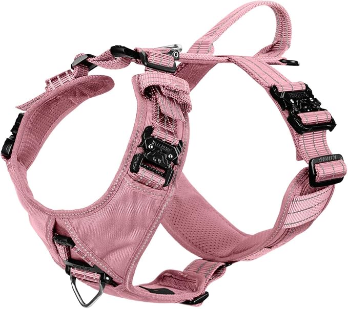 ICEFANG Dog Halter Harness with Metal Buckles,Dog Strap Vest for Large Dogs | Control Handle,Summer-Cooling,Reflective,Front Hook,Adjustable,Soft Padded,No Pull,Pink,Large