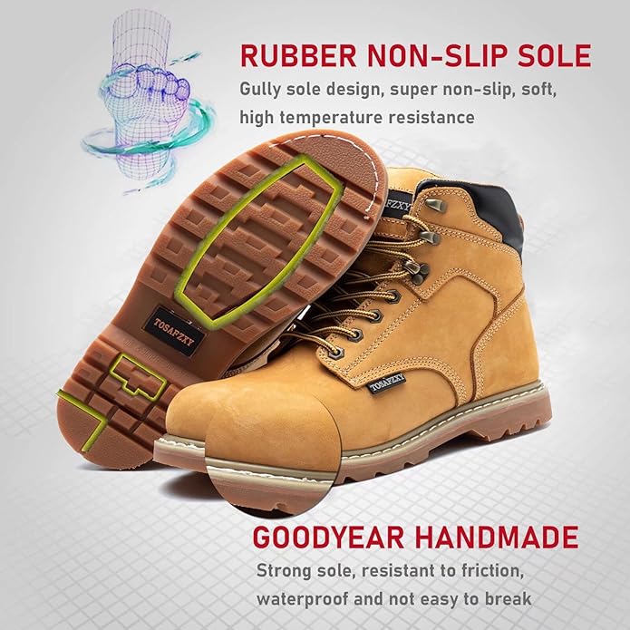 Work Safety Boots for Men Durable Crazy-Horse Leather Indestructible Steel Toe Waterproof and Non-Slip Better Warmth Men Work Shoes