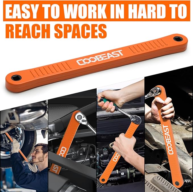 coobeast 3/8 inch offset extension wrench Impact Ready Socket Wrench Extender Tool with Versatile 1/4", 3/8", and 1/2" Square Drive Adapters, Universal Extensions Wrench for Small Place