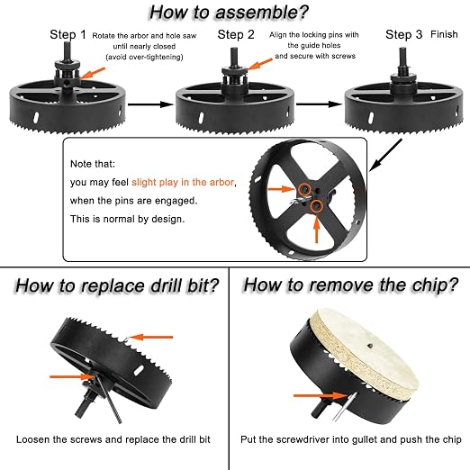 Bi-Metal Hole Saw Kit for Wood, Metal and Plastic, 3PCS Hole Saw Set with Case, Fast Chip Removal, Smooth Flat Drilling Edge, Lightweight & Portable (Black)