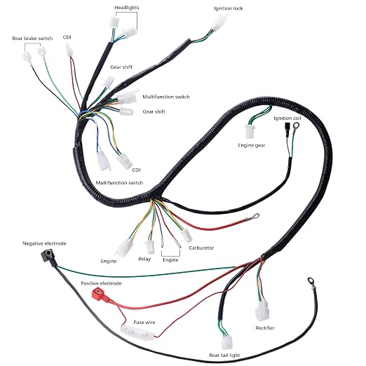 Complete Wiring Harness kit Electrics Wire Loom Assembly with Full Copper Wire for GY6 4-Stroke Four Wheelers Engine Type 125cc 150cc Pit Bike Scooter ATV
