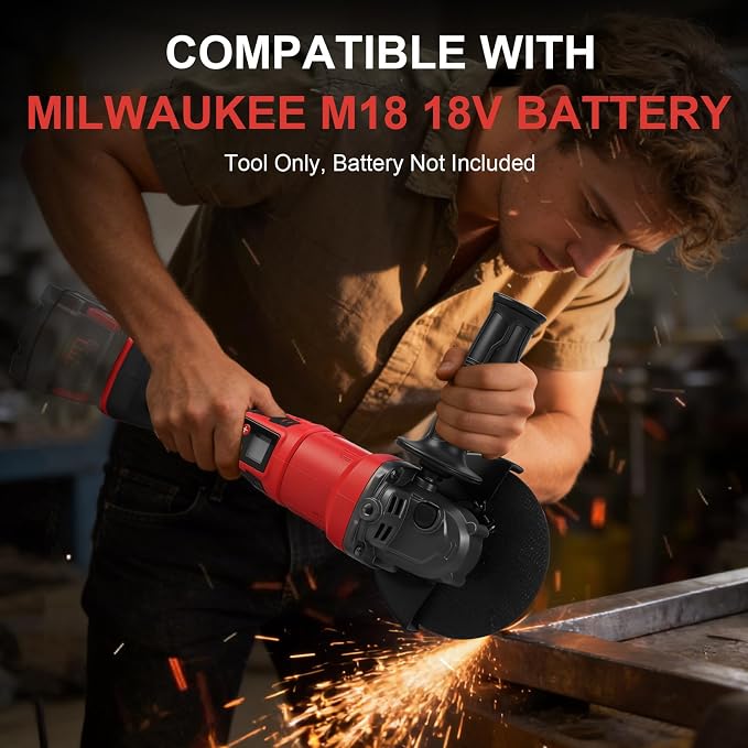 2-in-1 Cordless Angle Grinder & Circular Saw for Milwaukee M18 18V Battery | No Battery, 4-1/2" to 5", 180° Rotating Head, 3-Speed with LED Display, 9300RPM Brushless for Cutting, Grinding, Polishing