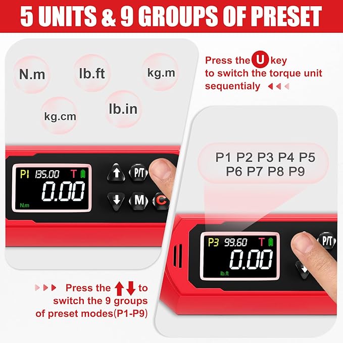 SUERCUP Adjustable Digital Torque Wrench 1.5-99.6Ft.Lb/2-135N.m,14x18 mm Open End Torque Wrench with 1/2 Drive Ratchet Head&42mmJaw,Vibration,Buzzer and LED Notification for HVAC,Car,Heat Pump Piping
