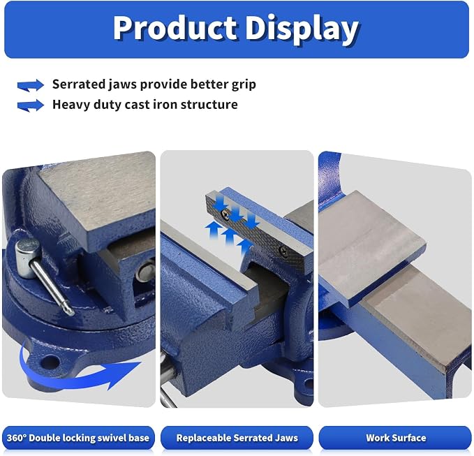 Nakkaa 8 Inch Heavy Duty Cast Iron Bench Vise 360° Swivel Lock Base