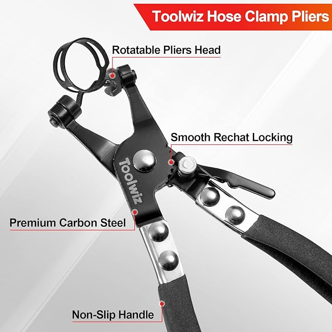 Hose Clamp Pliers Heavy Duty Hose Clamp Tool with Locking Device and Non-Slip Handle Removal and Installation Tool for Ring-Type and Flat-Band Hose Clamps (Black)