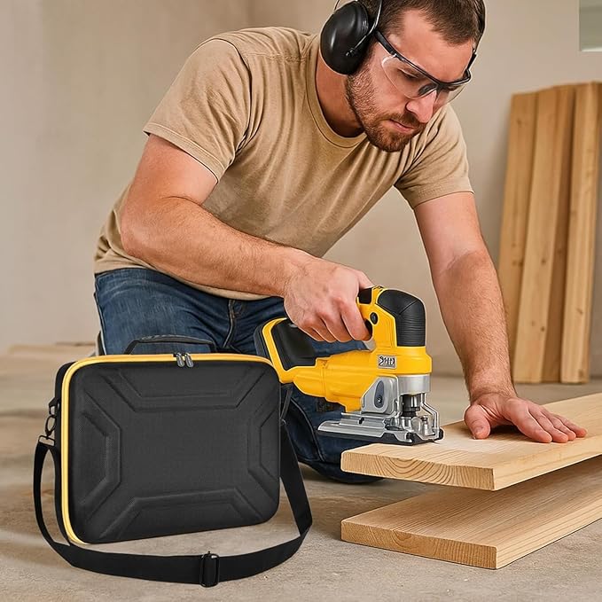 ANKHOH EVA Hard Case for DEWALT DCS334B/DCS335B Jig Saw, Yellow | Custom-fit EVA jigsaw Case with Blade, Battery and Charger Storage, Handle and Shoulder Strap, Box Only