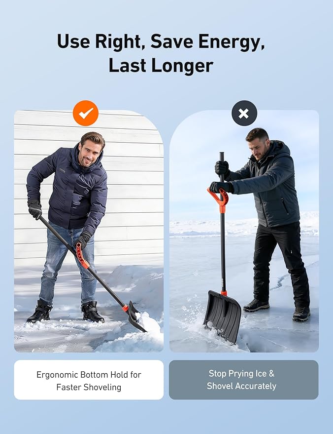 AstroAI 62" Heavy-Duty Snow Shovel for Driveway with Adjustable Ergonomic D-Shape Handle, 17-Inch Wide Snow Shovel for Car with Stainless Steel Blade, Easily Remove Heavy Snow from Driveway, Yard