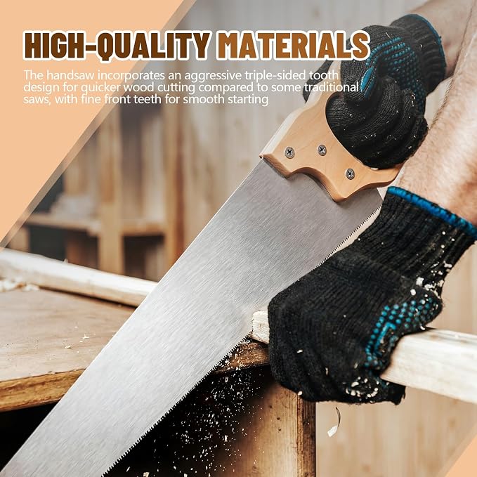 Gisafai 4 Pcs 26" Hand Saw 11-TPI Handsaw Woodworking Tools with Hardwood Handle for Wood Cutting Sawing Trimming Gardening