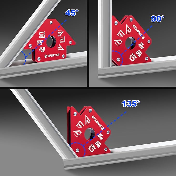 Spurtar Welding Magnets, 50lbs 4Pcs Welding Magnets and Clamps Heavy Duty Magnetic Holder Square 45°, 90°, 135° Degree Angle