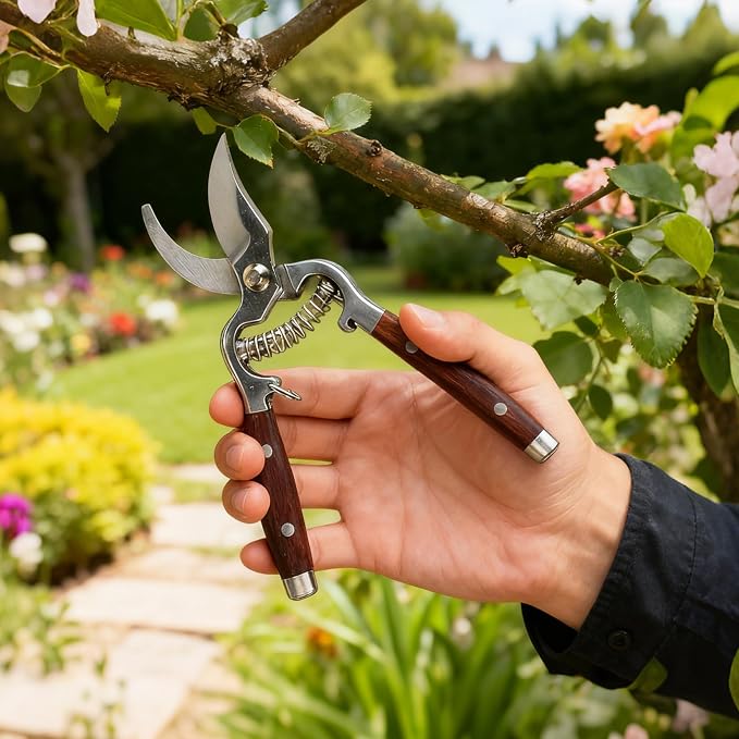 Garvee 2 Pack Garden Pruning Shears for Gardening, Wood Steel Handle Bypass Pruning Shears for Gardening, Curved Straight Garden Shears, Gardening Tools for Plants Flowers Light Branches