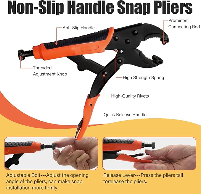 NVAAV 60-Set Snap Fastener Tool Kit, 15mm Metal Snap Buttons + Heavy Duty Pliers for Leather, Boat Cover Snaps, DIY Covers, and Canvas Snap Replacement